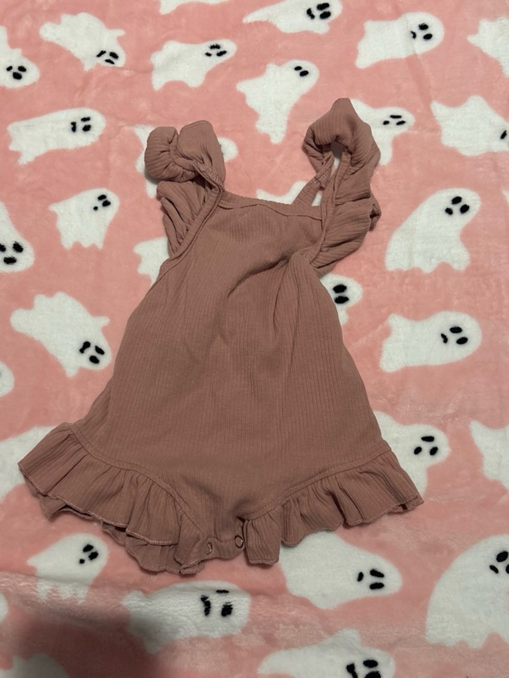 Girls Ruffle Strap Romper Dress - Dusty Mauve